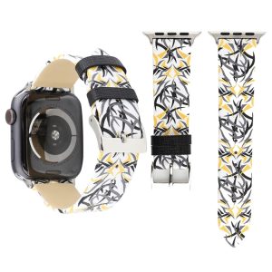 Thorns Printing Genuine Leather Watch Band for Apple Watch Ultra 49mm&Watch Ultra 2 49mm / Series 10 46mm / 9&8&7 45mm / SE 3&SE 2&6&SE&5&4 44mm / 3&2&1 42mm, 44mm
