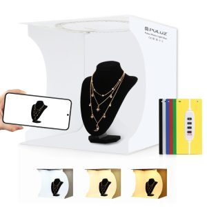 PULUZ 30cm Folding Portable Ring Light Board Photo Lighting Studio Shooting Tent Box Kit with 6 Colors Backdrops (Black, White, Yellow, Red, Green, Blue), Unfold Size: 31cm x 31cm x 32cm