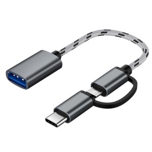 USB 3.0 Female to Micro USB + USB-C / Type-C Male Charging + Transmission OTG Nylon Braided Adapter Cable, Cable Length: 17cm, Micro USB 17cm Grey, Micro USB 17cm Gold