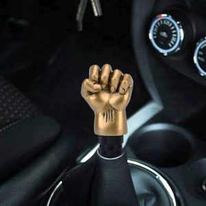 Universal Fist Shape Aluminum Manual or Automatic Gear Shift Knob Compatible with Three Rubber Covers Fit for All Car, Gold, Silver